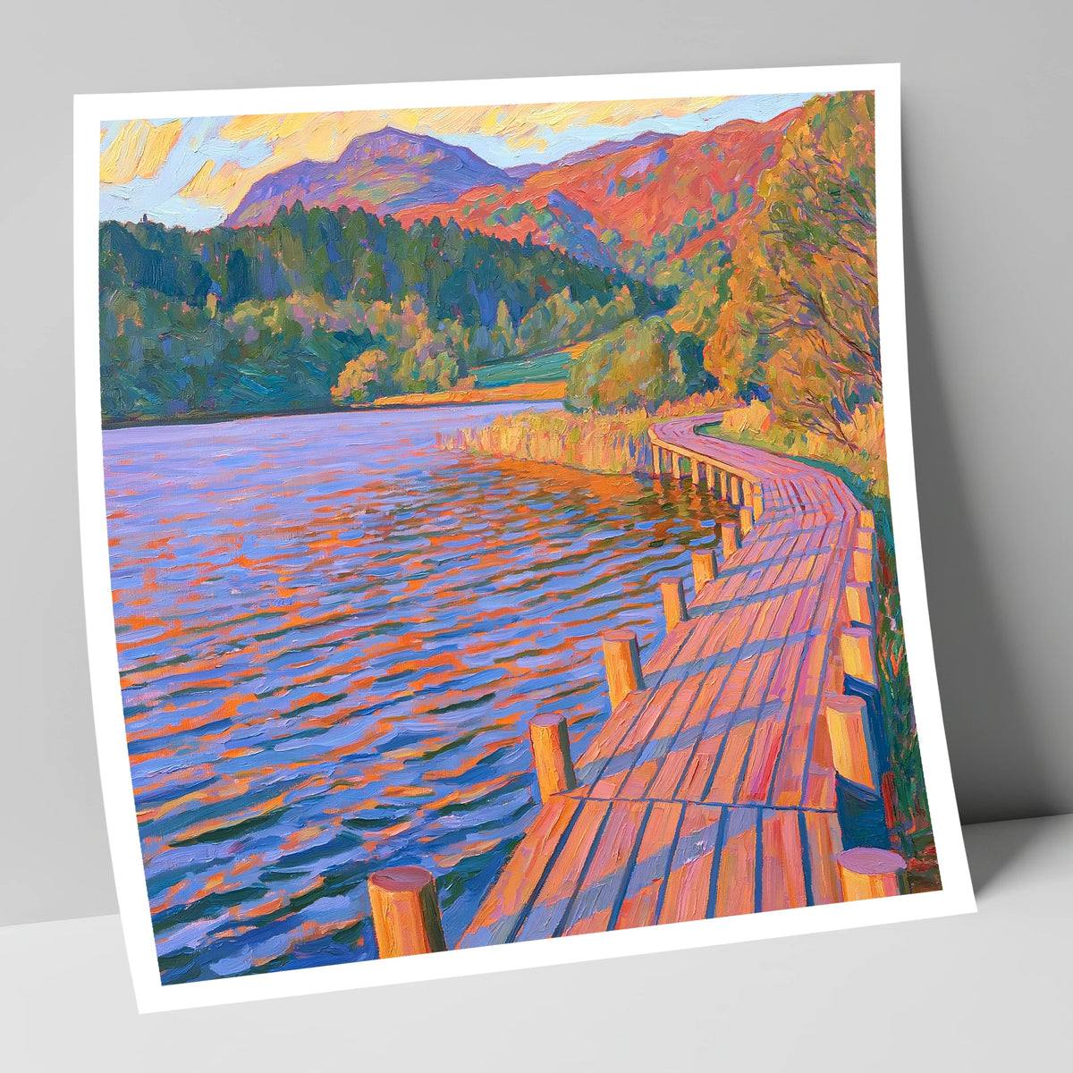 Curving Boardwalk at Tarn Hows lake district lake art print