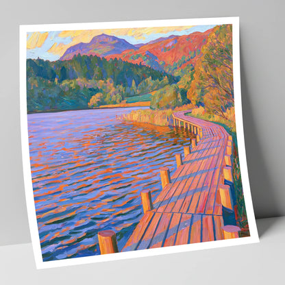 Curving Boardwalk at Tarn Hows lake district lake art print