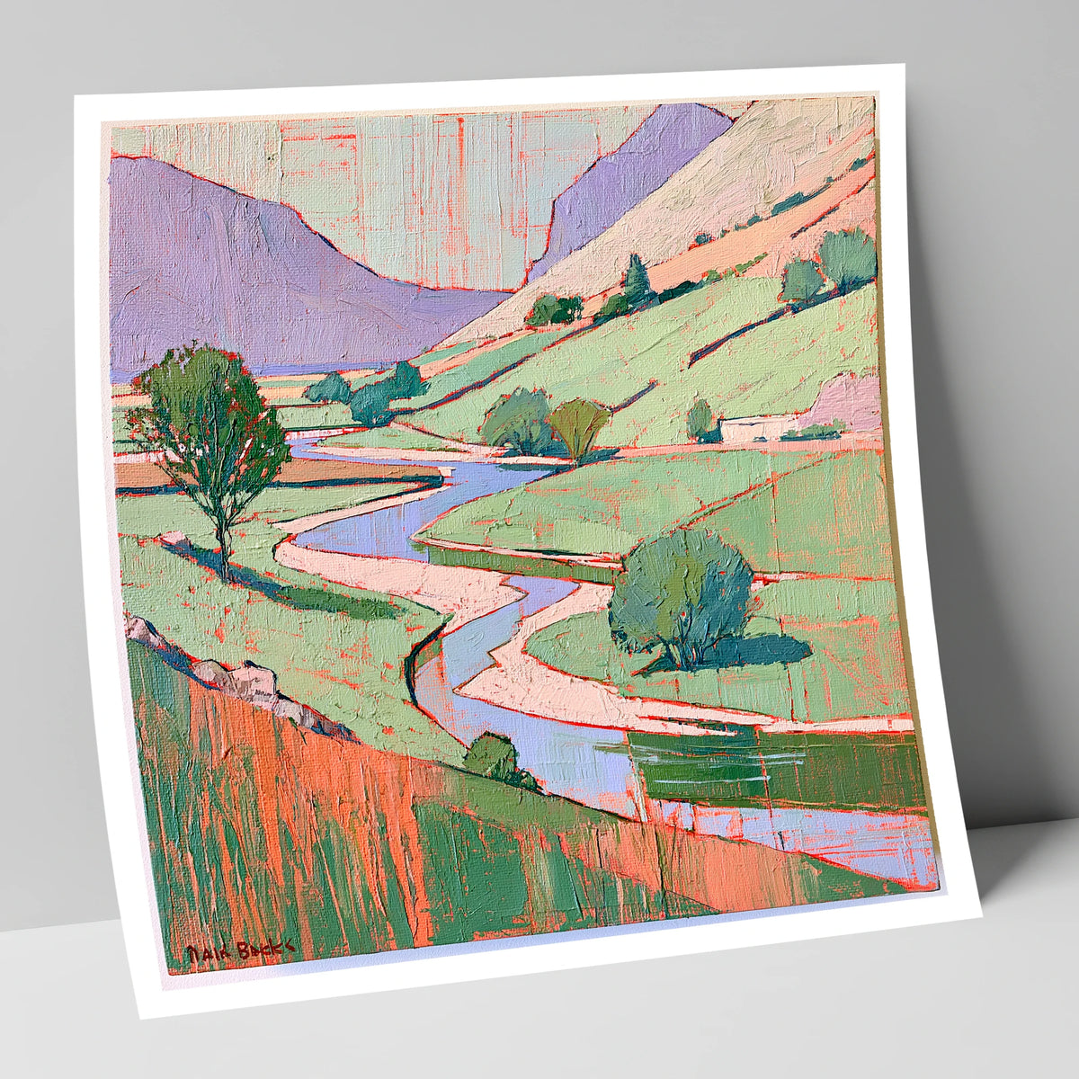 Winding River In Pastel Fells lake district waterfall art print