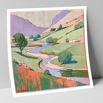 Winding River In Pastel Fells lake district waterfall art print