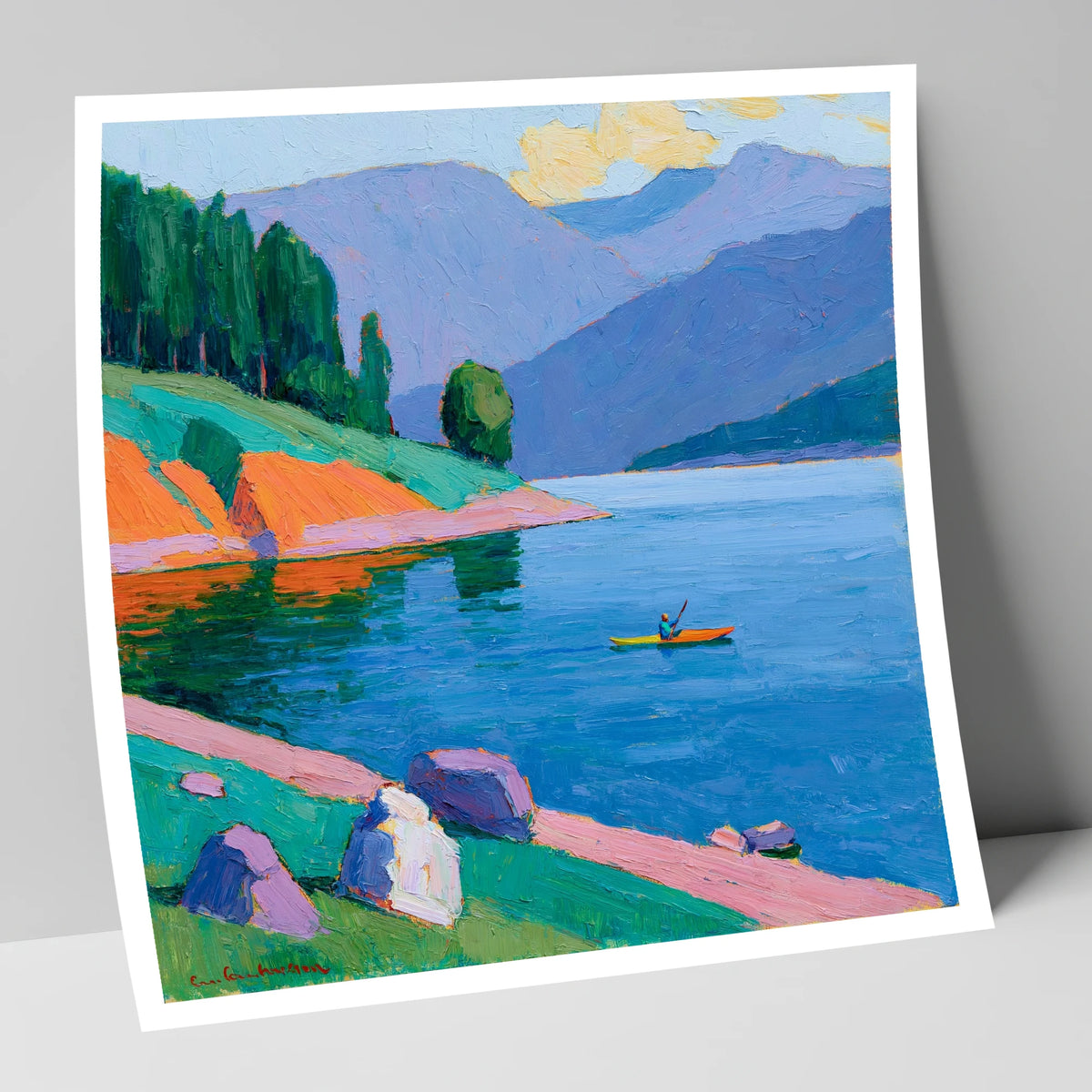 Vivid Kayaker on the Lake lake district walking art print