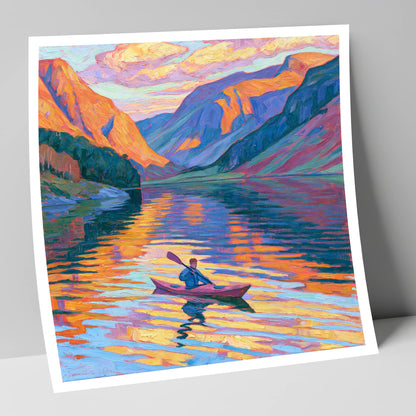 Vibrant Sunset Kayak on the Lake lake district walking art print