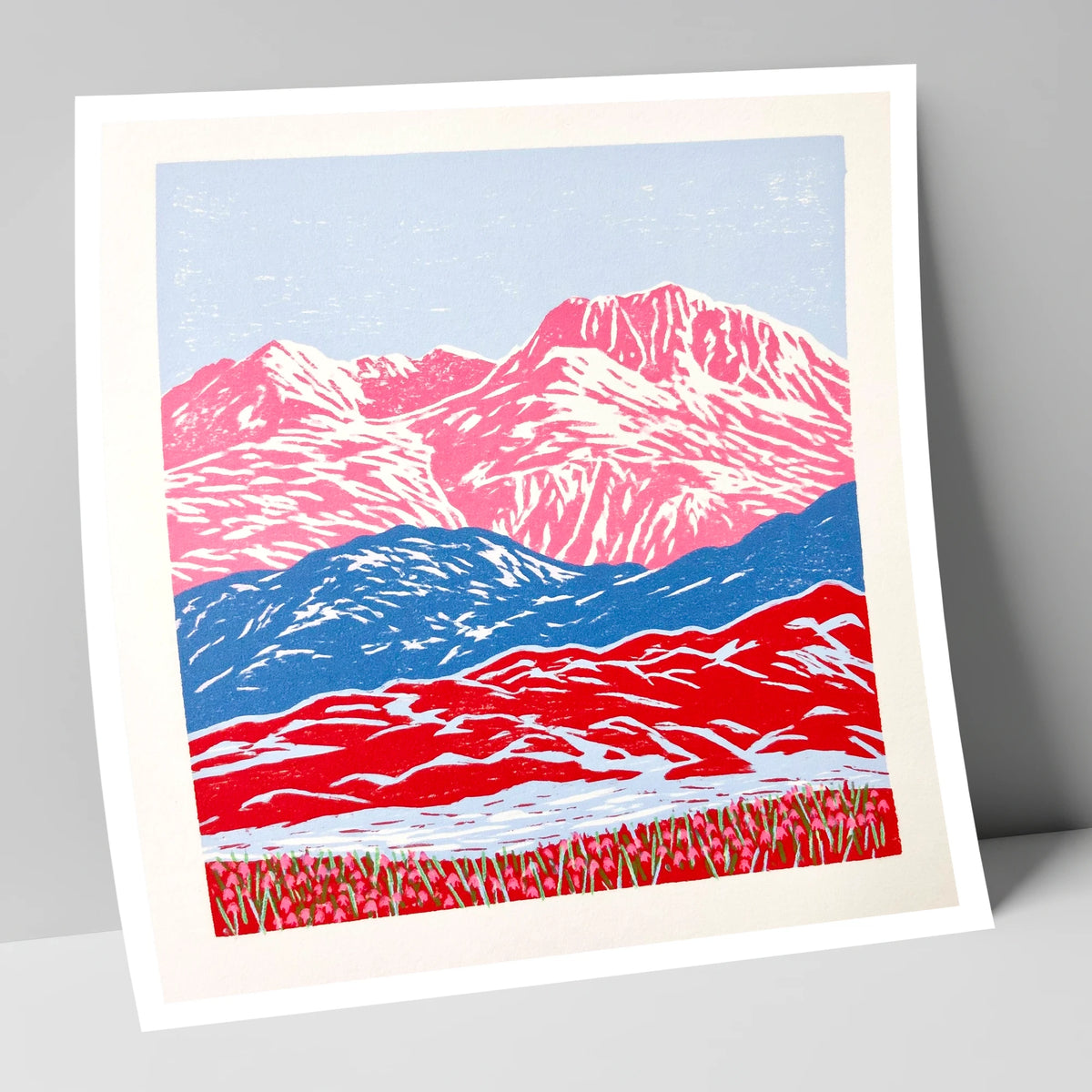 Bowfell in Bold Pink and Blue lake district fell art print