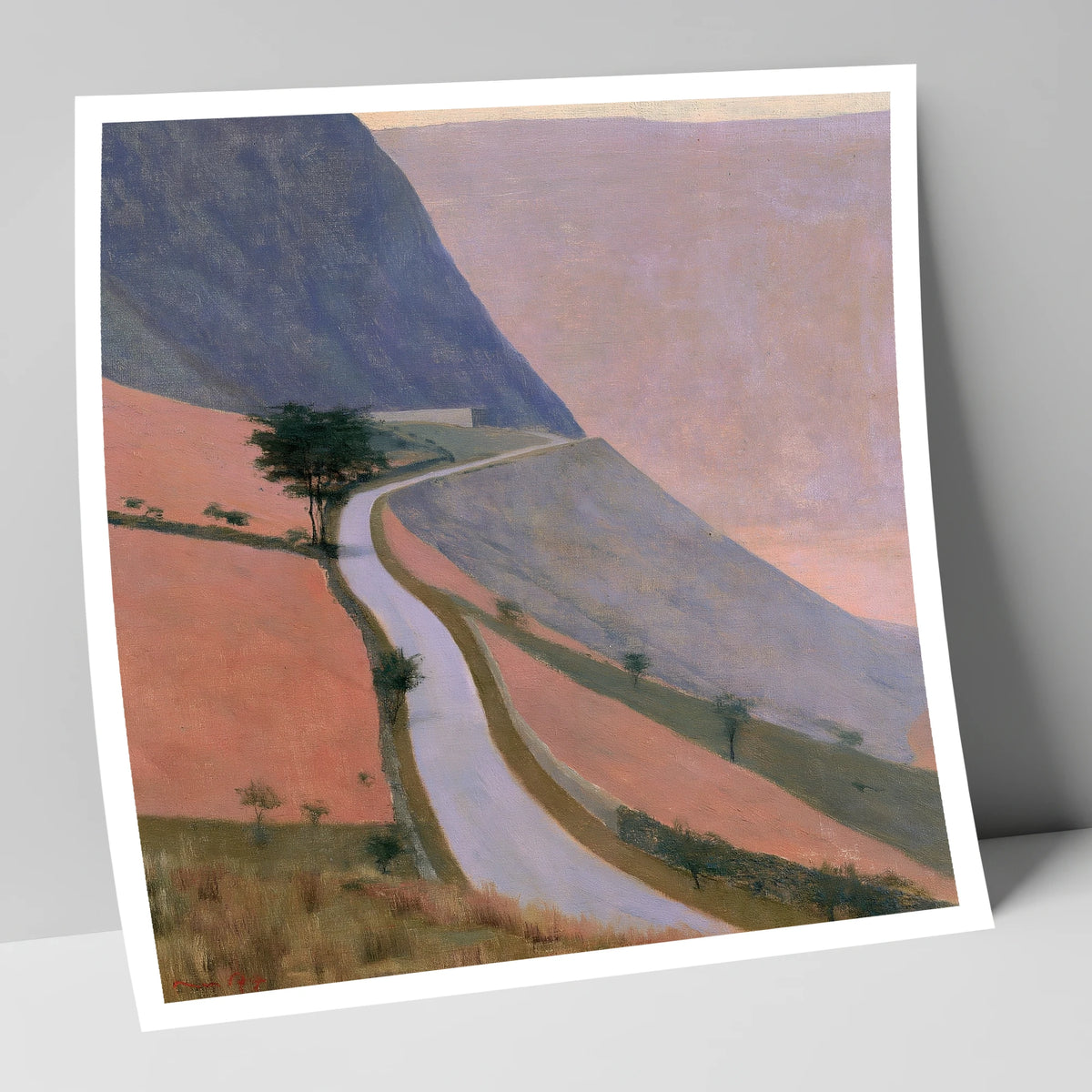 Winding Mountain Pass in Dusk Pink lake district valley art print