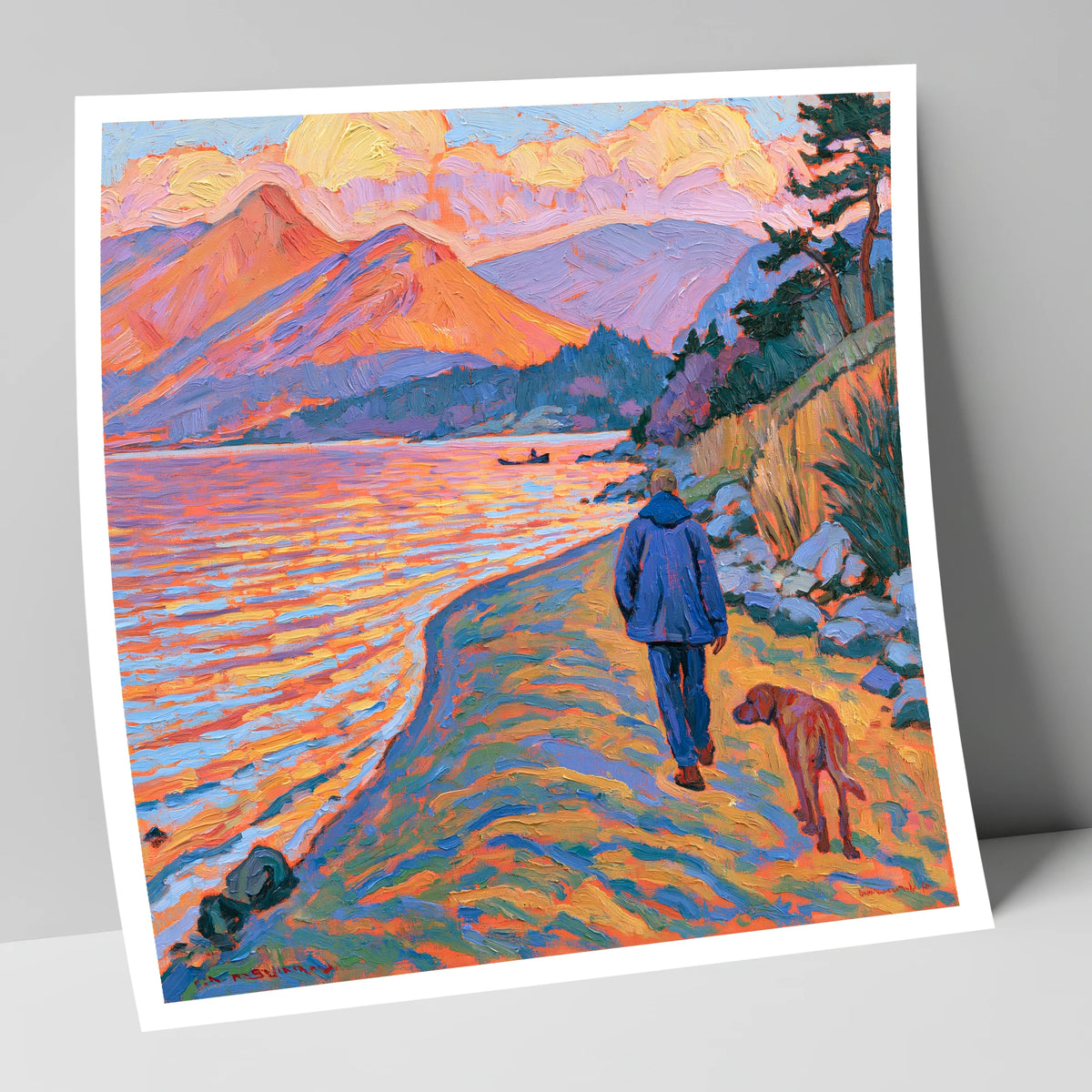 Vibrant Derwentwater Dog Walk gifts for dog walkers art print