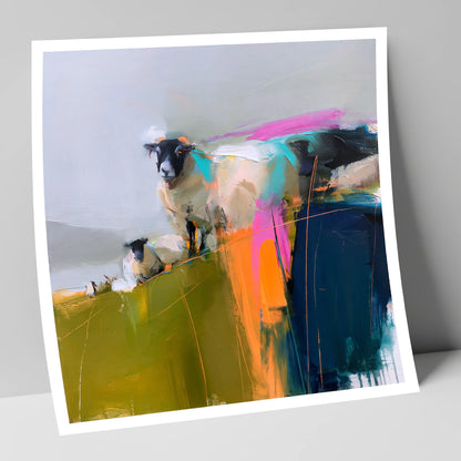 Vibrant Herdwick Sheep on Fellside lake district wildlife art print