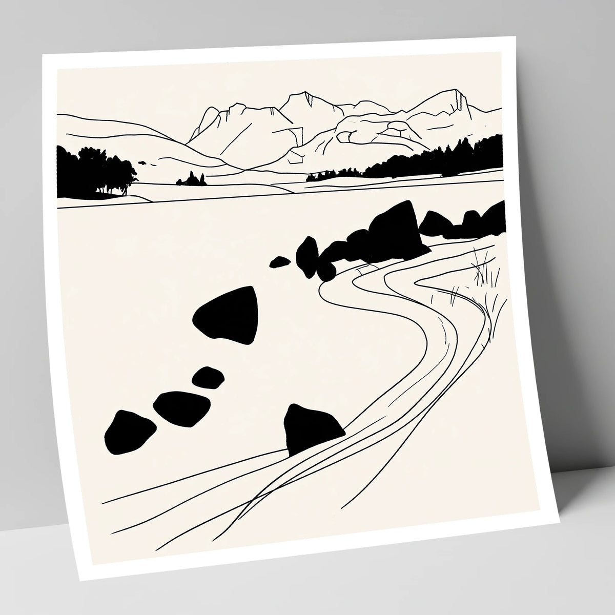 Minimalist Elterwater Scattered Rocks lake district lake art print