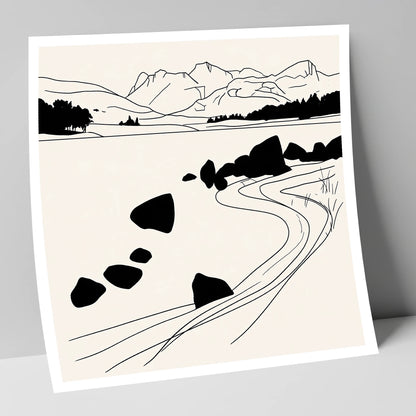 Minimalist Elterwater Scattered Rocks lake district lake art print