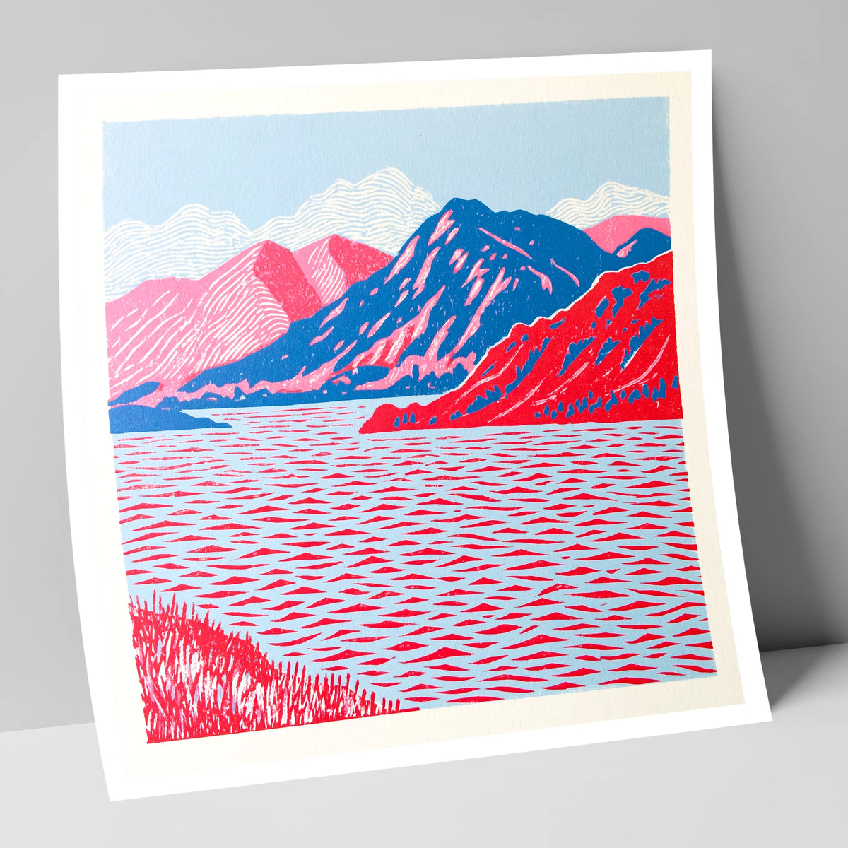 Ullswater in Vivid Red and Blue lake district lake art print