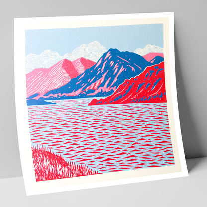 Ullswater in Vivid Red and Blue lake district lake art print