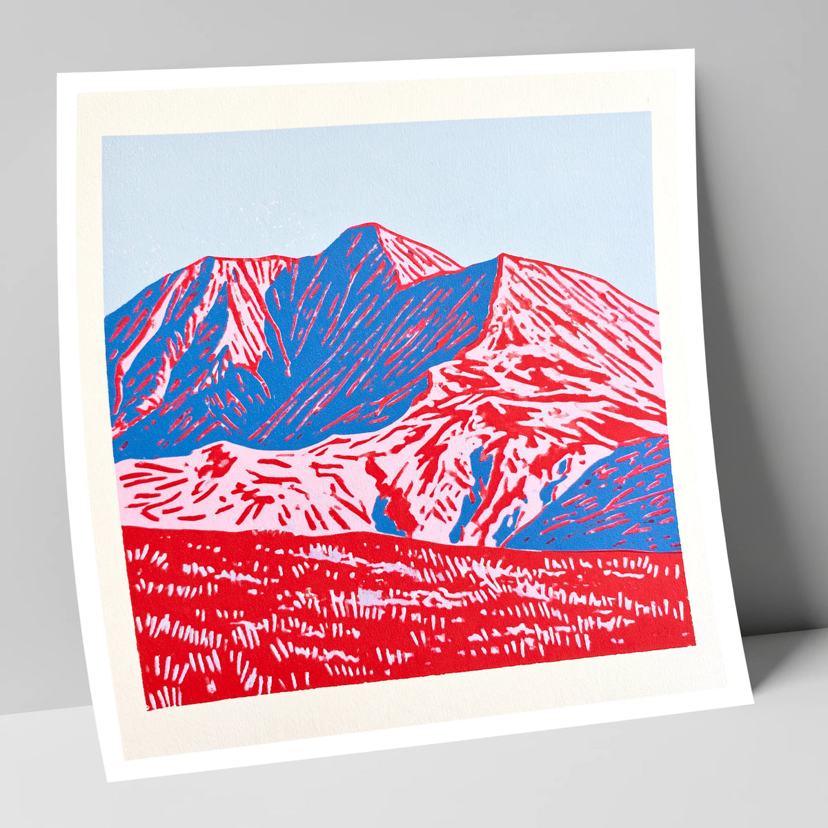Graphic Red and Blue Helvellyn lake district fell art print