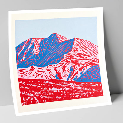 Graphic Red and Blue Helvellyn lake district fell art print
