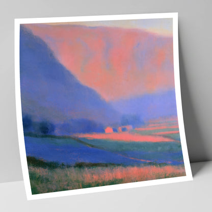 Pink Light on Patchwork Fields lake district valley art print