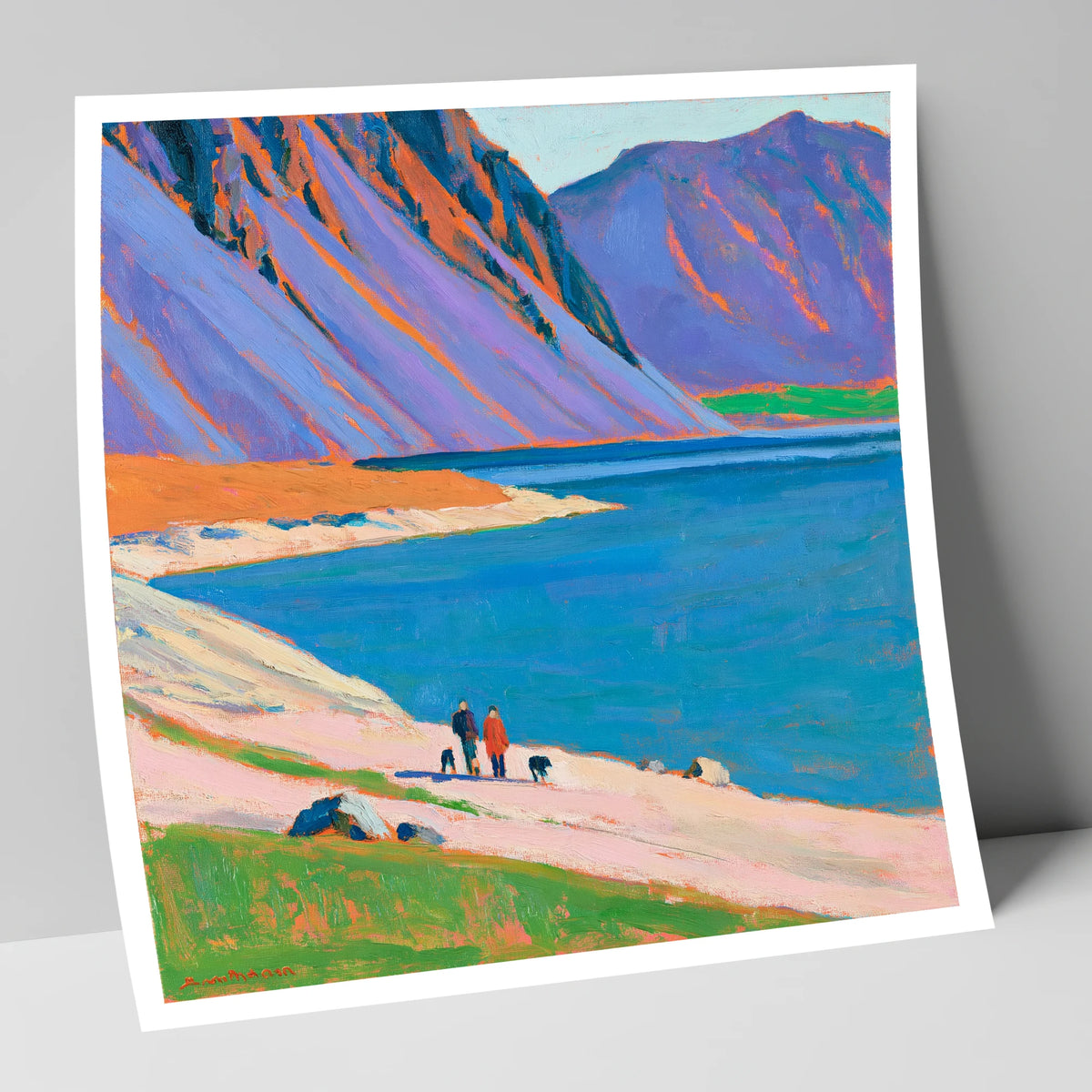 Colourful Wast Water Dog Walk gifts for dog walkers art print