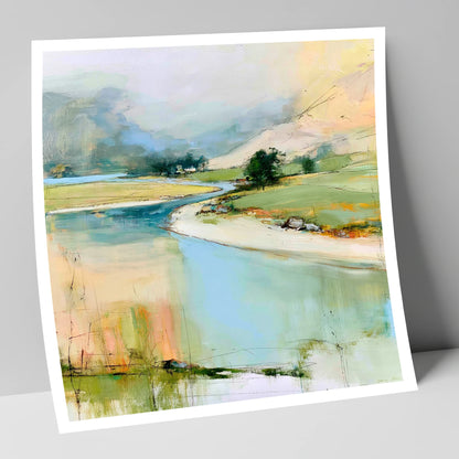 Winding River Valley in Pastel lake district waterfall art print