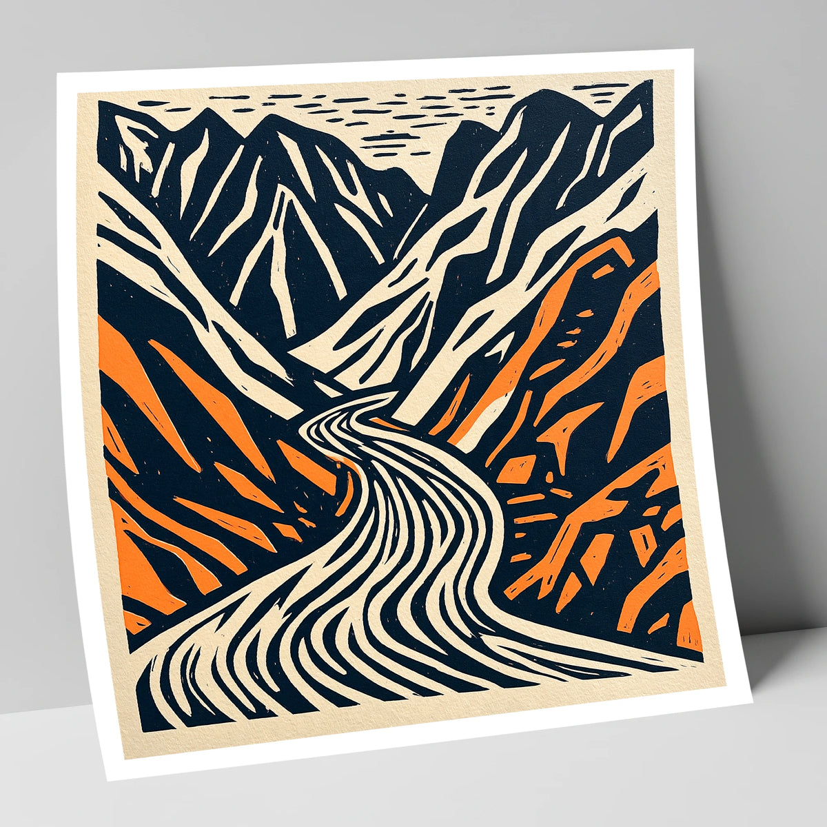 Honister Pass Navy and Terracotta lake district valley art print