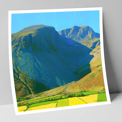 Sunlit Scafell Peaks and Ravine lake district fell art print
