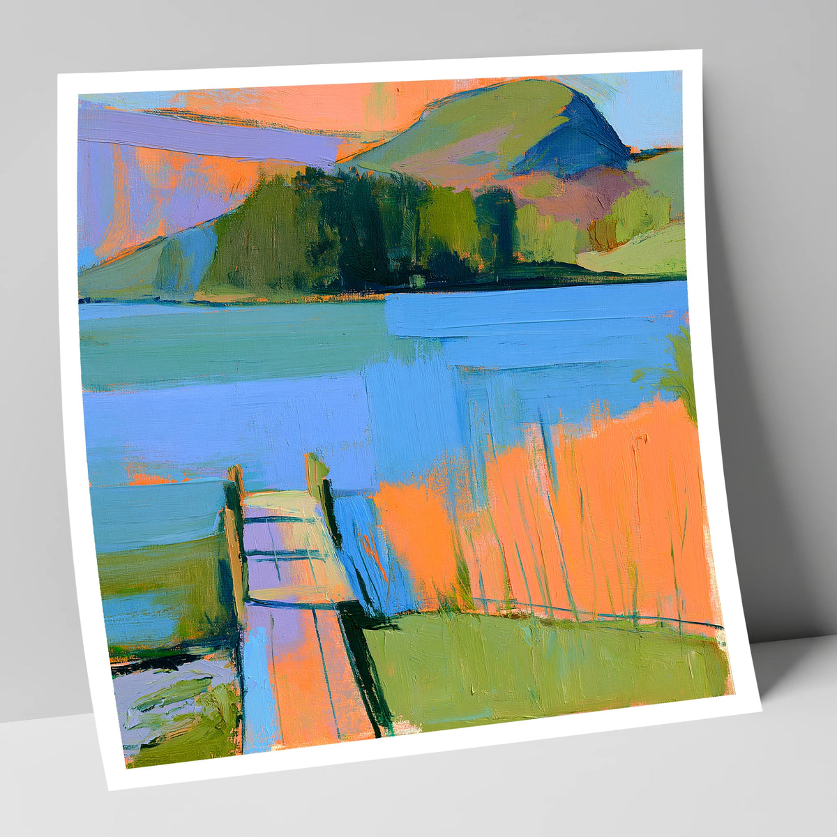 Vibrant Grasmere Wooden Jetty lake district lake art print