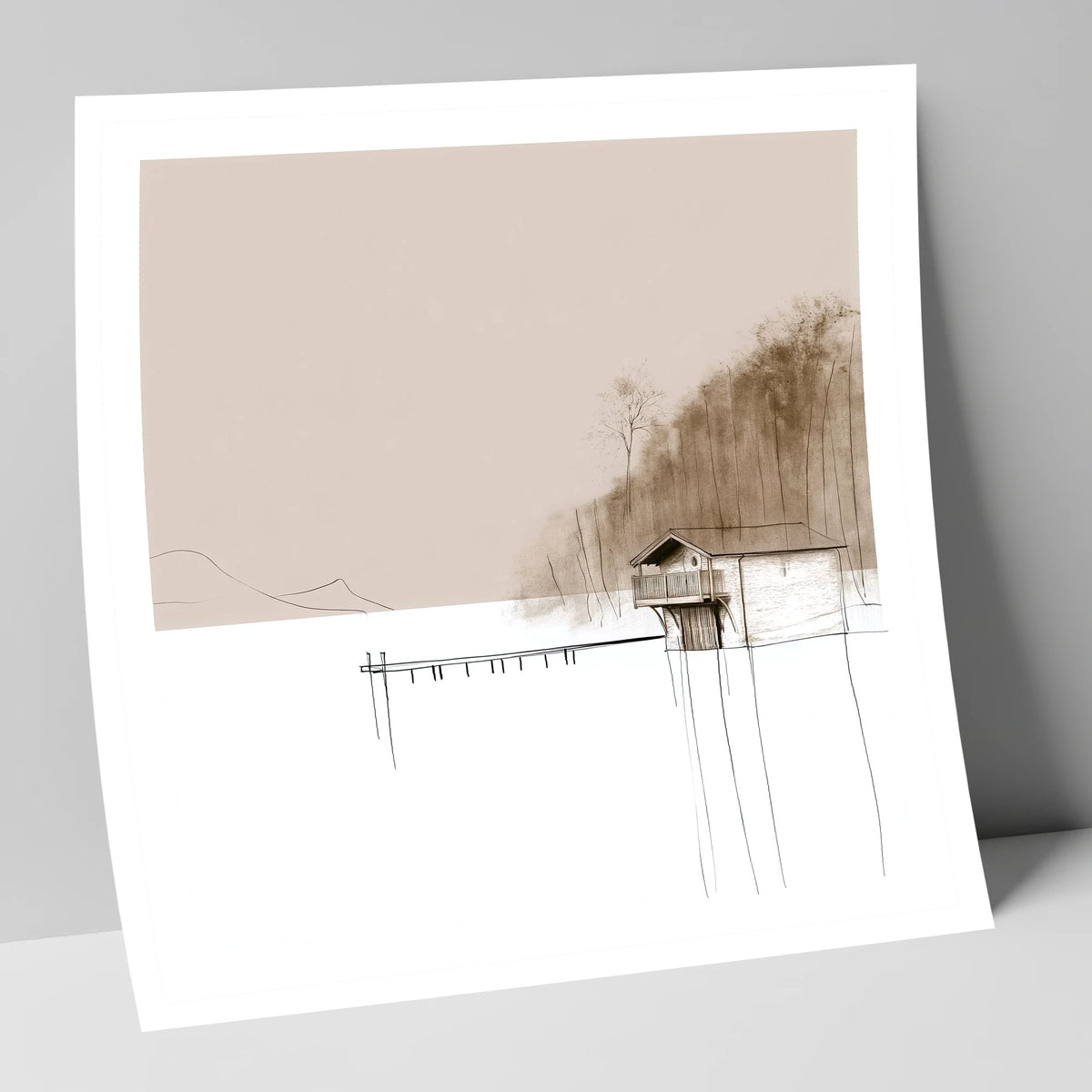 Pooley Bridge Boathouse in Taupe lake district village art print