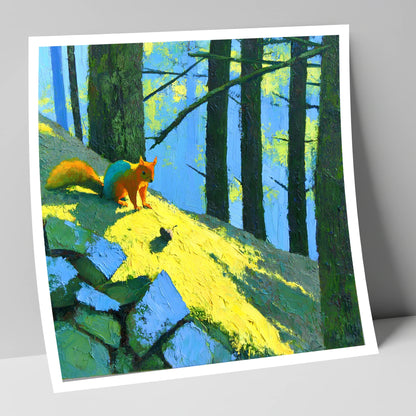 Red Squirrel in Sunlit Woodland lake district wildlife art print
