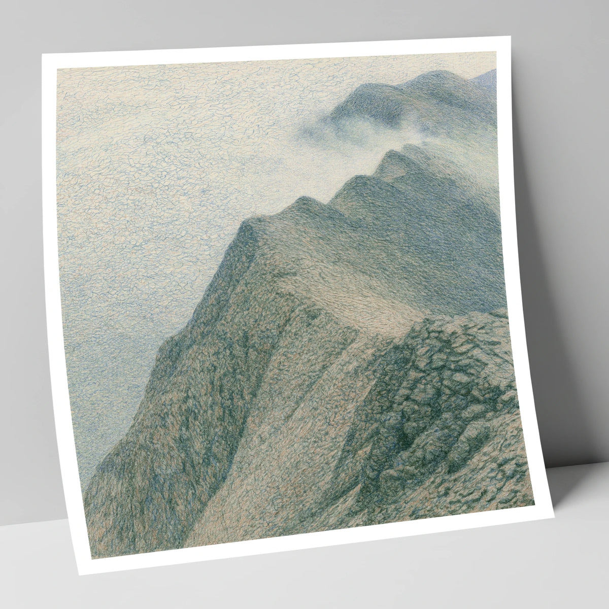 Textured Mountain Ridge in Mist lake district fell art print