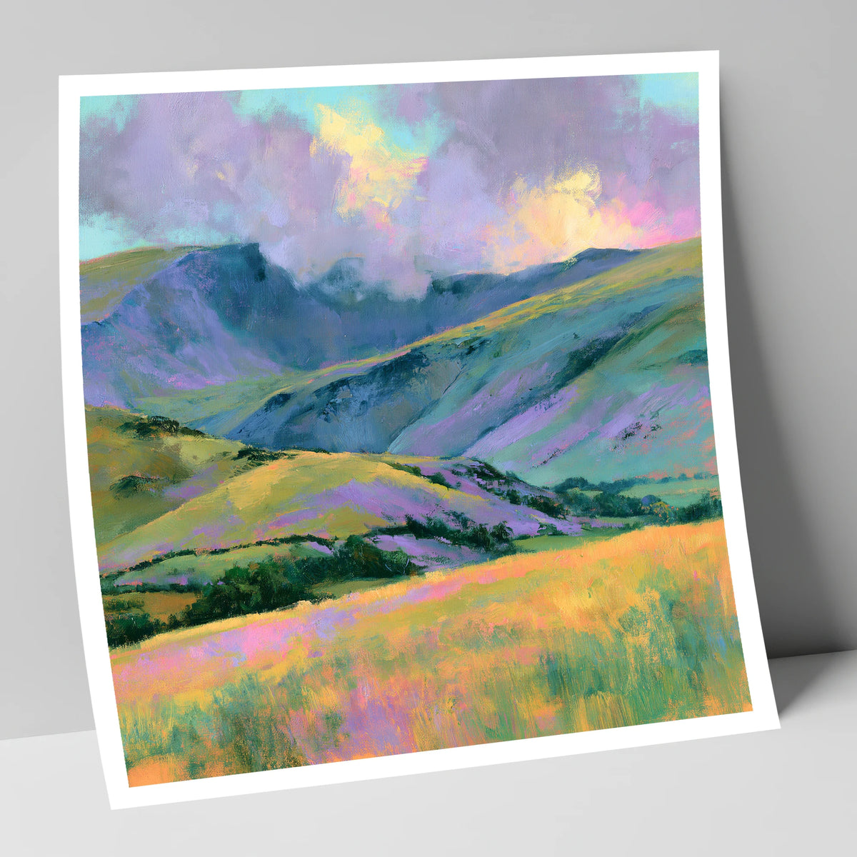 Lavender and Gold Rolling Fells lake district fell art print