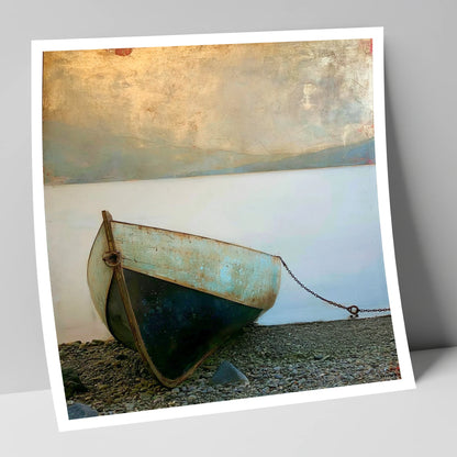 Grounded Teal Boat on Windermere lake district lake art print