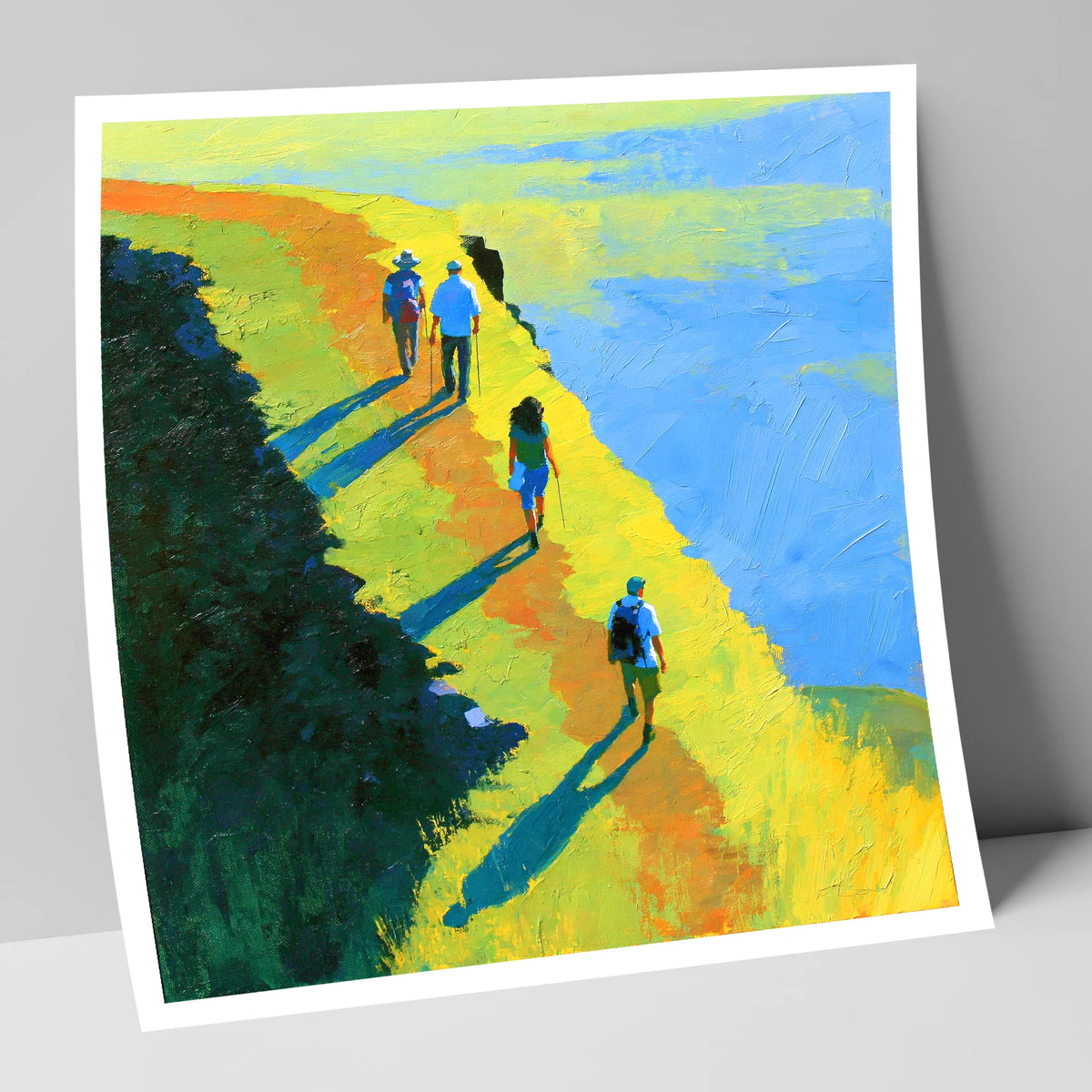 Fell Walkers on a Sunlit Ridge lake district fell art print