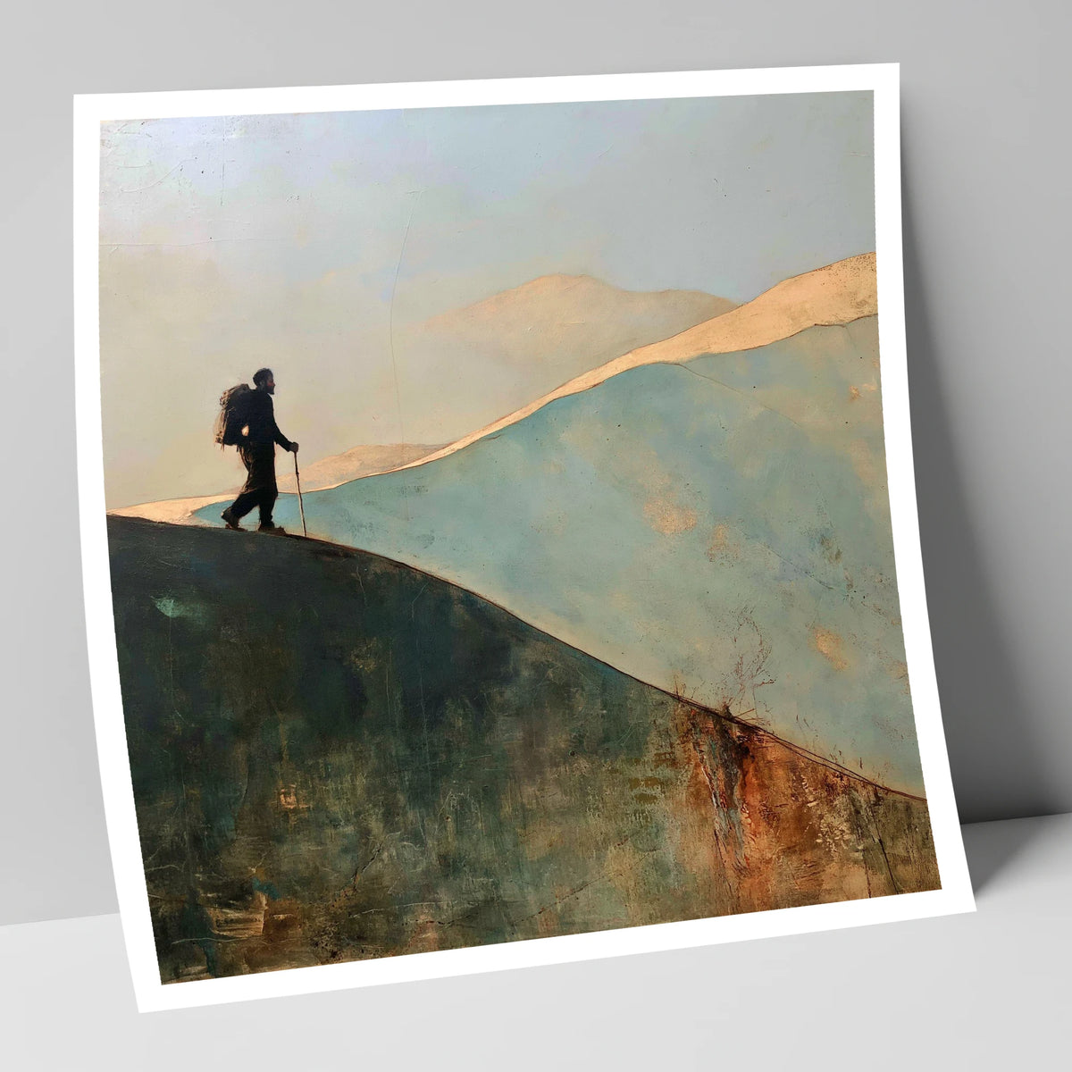 Silhouette Walker on Fell Ridge lake district walking art print