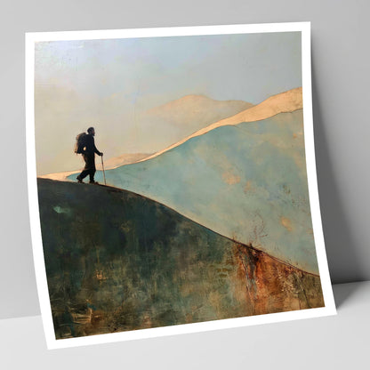 Silhouette Walker on Fell Ridge lake district walking art print