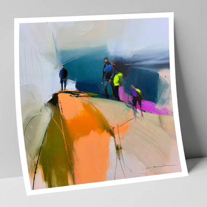 Vibrant Hikers on a Fell Top lake district fell art print
