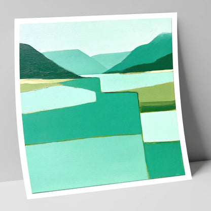 Abstract Teal Lake And Fells lake district lake art print