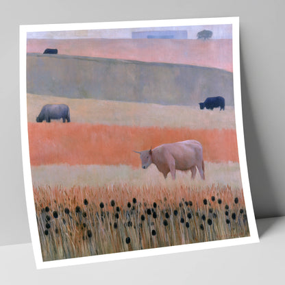 Highland Cattle in Pastel Fells lake district wildlife art print