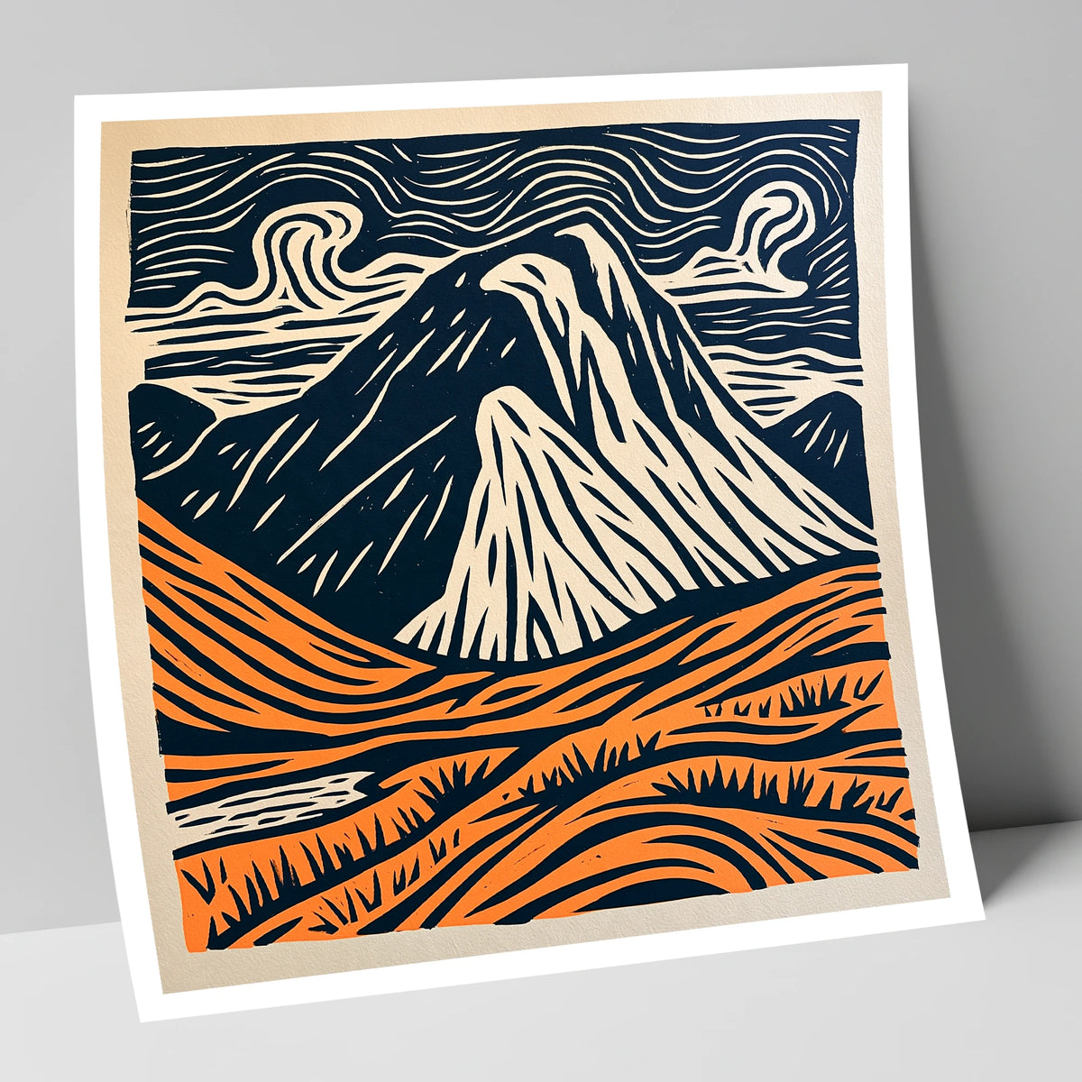 Great Gable in Navy and Orange lake district fell art print