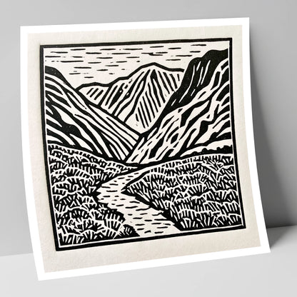 Monochrome Borrowdale Valley Fells lake district valley art print