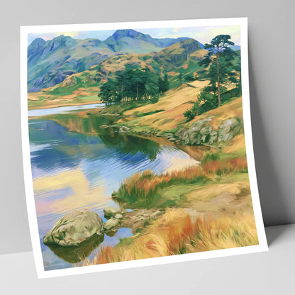 Pine Copse by the Fellside Lake lake district lake art print