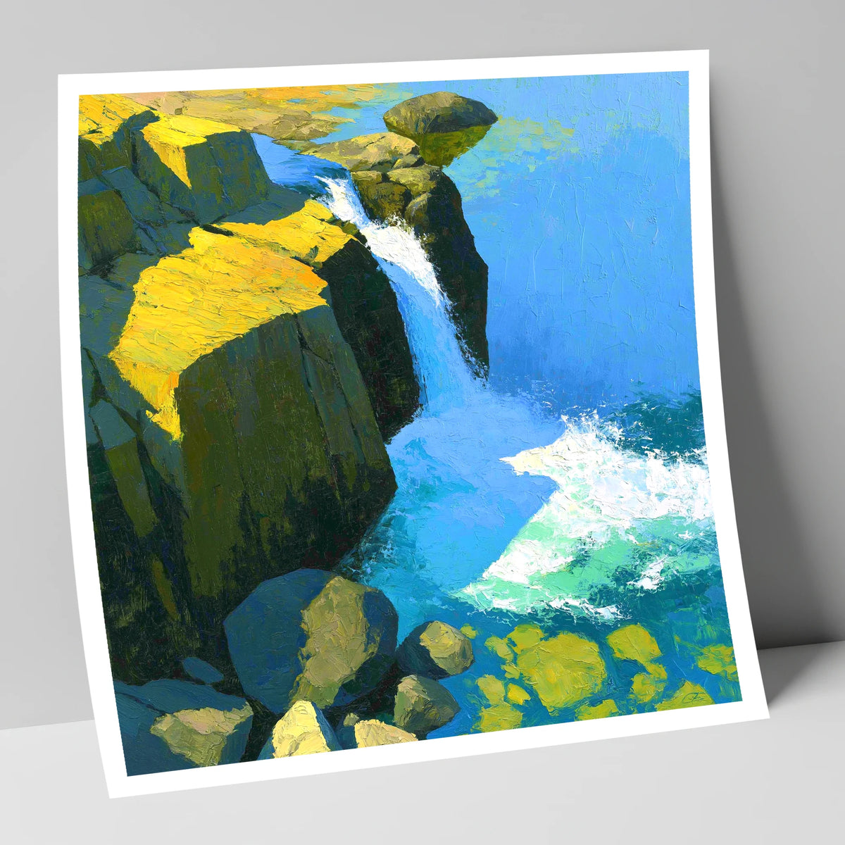 Sunlit Cascade over High Fell Rocks lake district waterfall art print