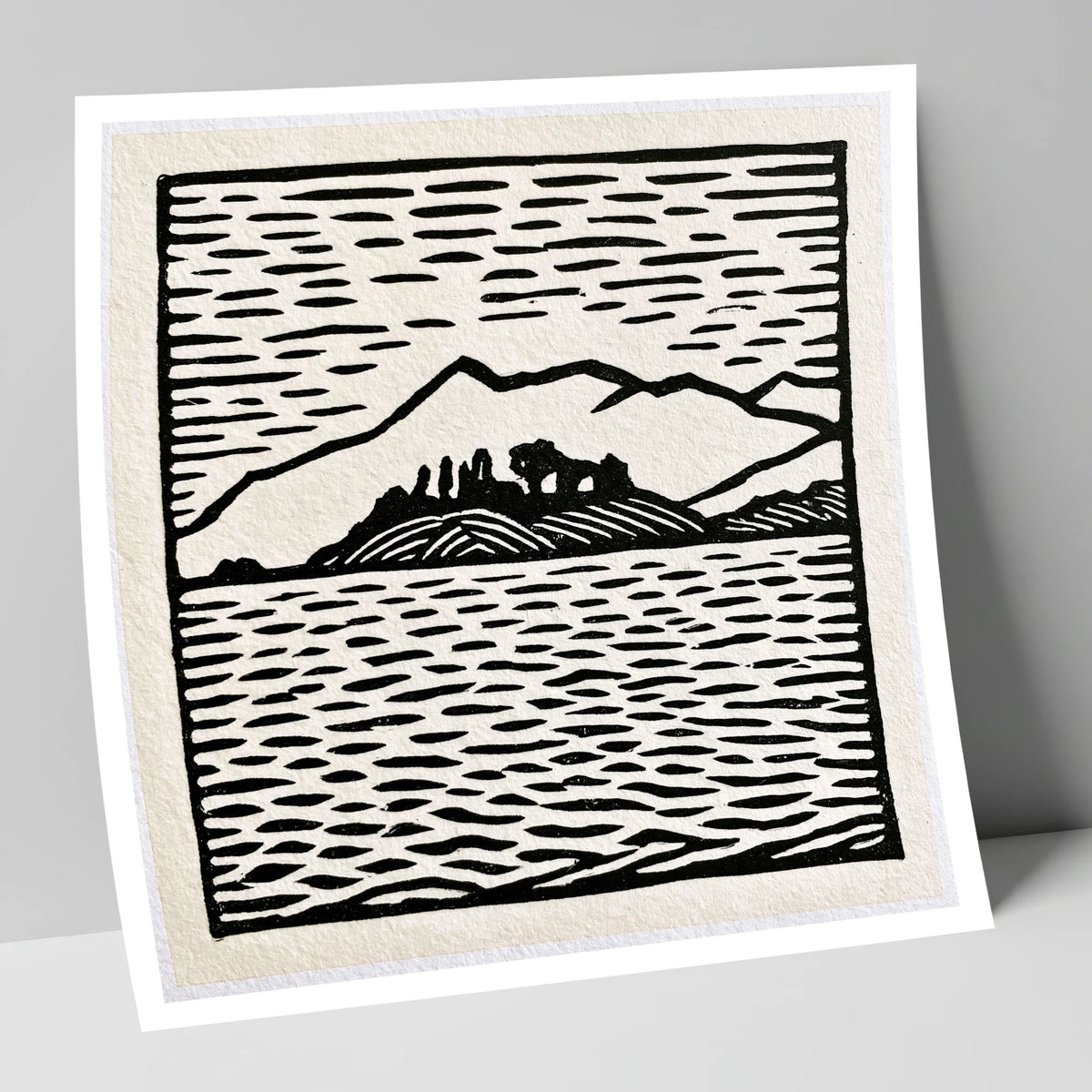 Bold Monochrome Derwentwater Island lake district lake art print