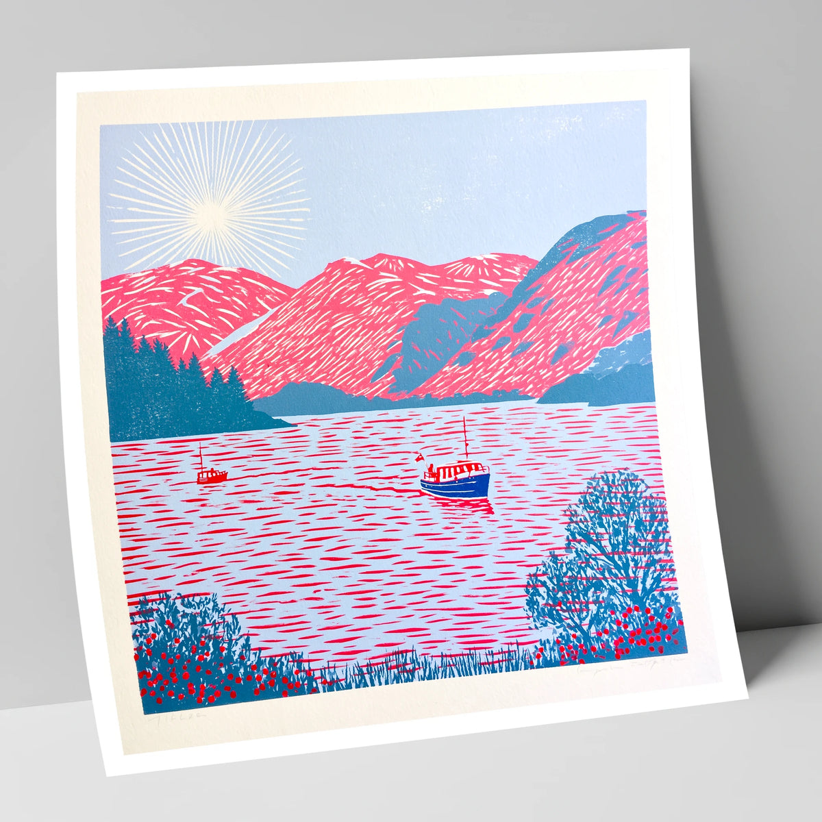 Ullswater Beneath Vibrant Pink Fells lake district lake art print