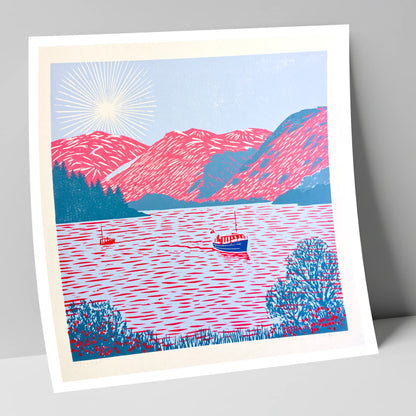 Ullswater Beneath Vibrant Pink Fells lake district lake art print