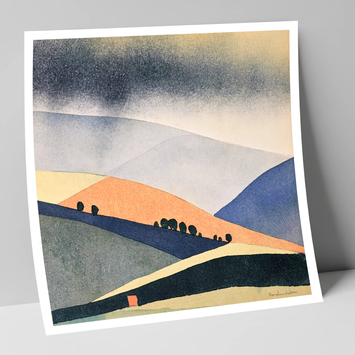 Rolling Fells in Terracotta and Indigo lake district fell art print