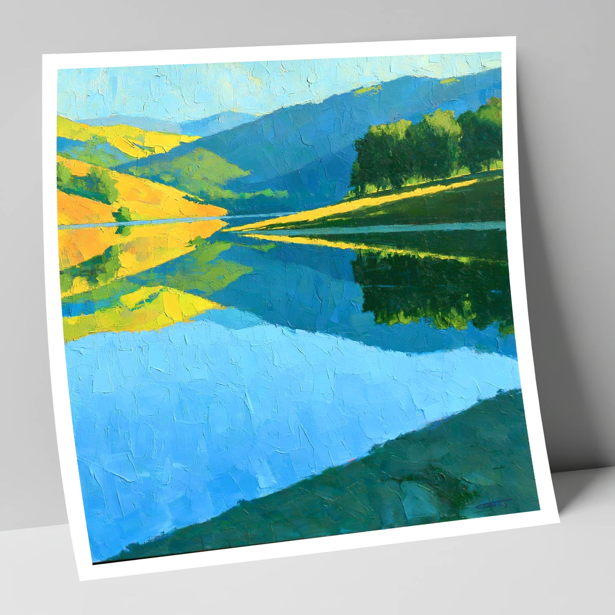 Sunlit Fells Mirrored in Blue Water lake district lake art print