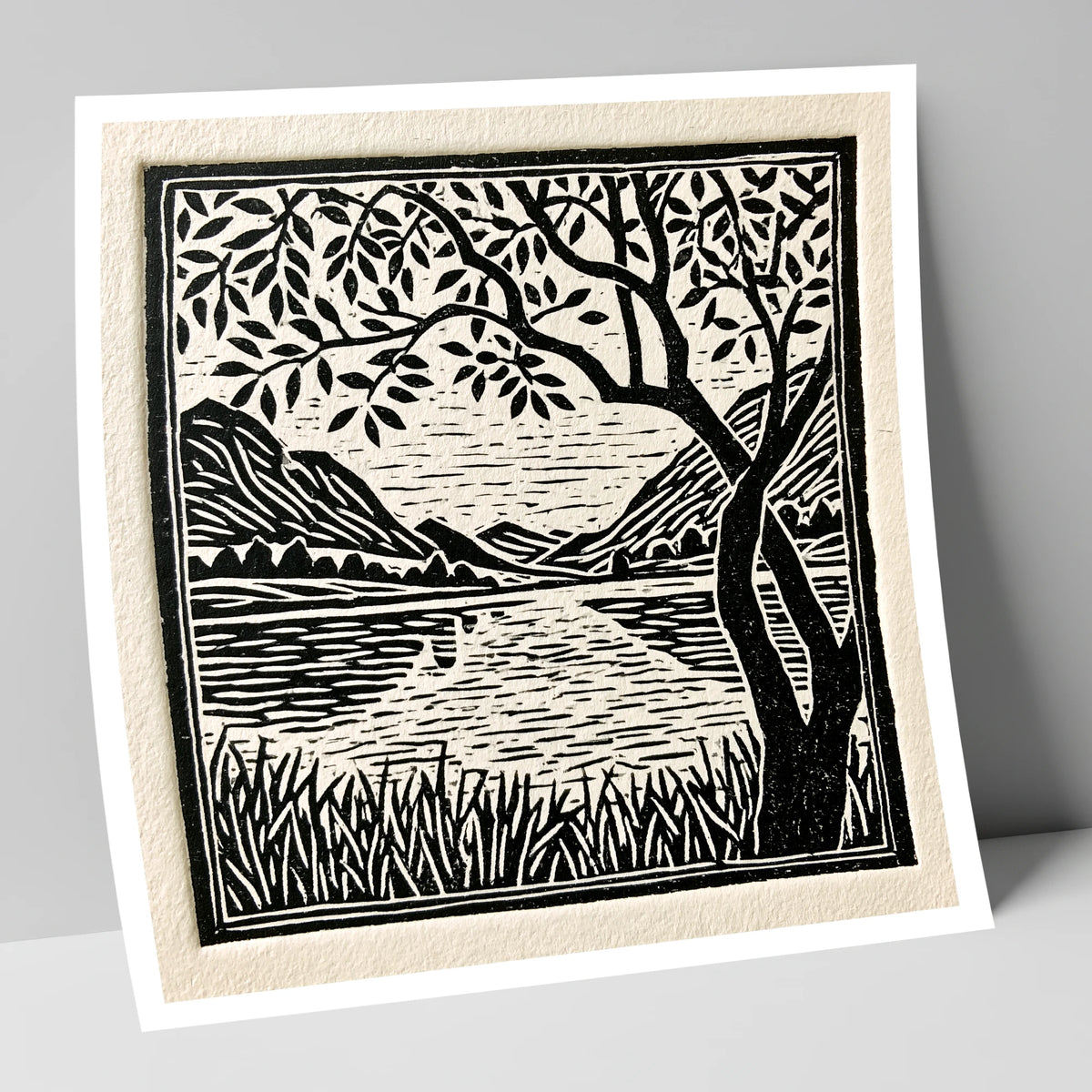 Still Dawn Lake in Monochrome lake district lake art print