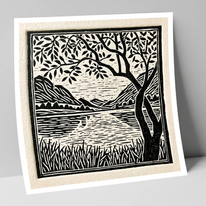 Still Dawn Lake in Monochrome lake district lake art print