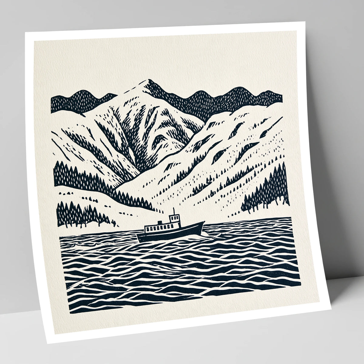 Ullswater Steamer in Deep Navy lake district lake art print