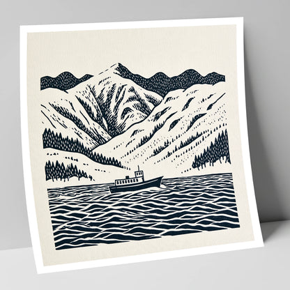 Ullswater Steamer in Deep Navy lake district lake art print
