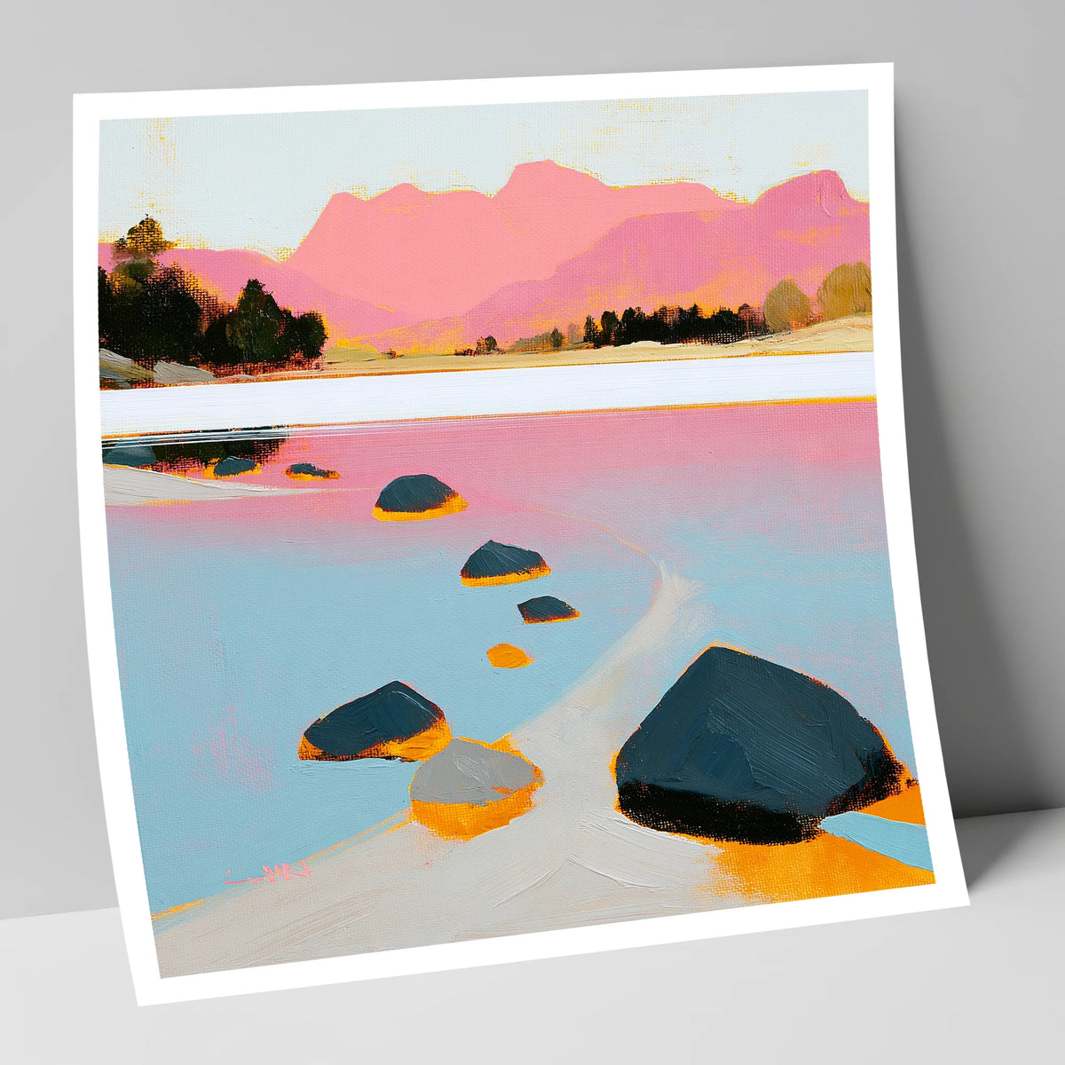 Elterwater Rocks and Pink Fells lake district lake art print