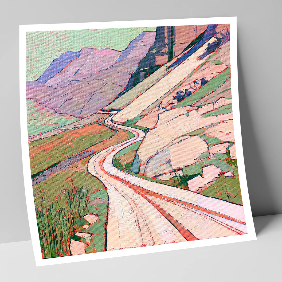 Vibrant Winding Mountain Pass lake district valley art print