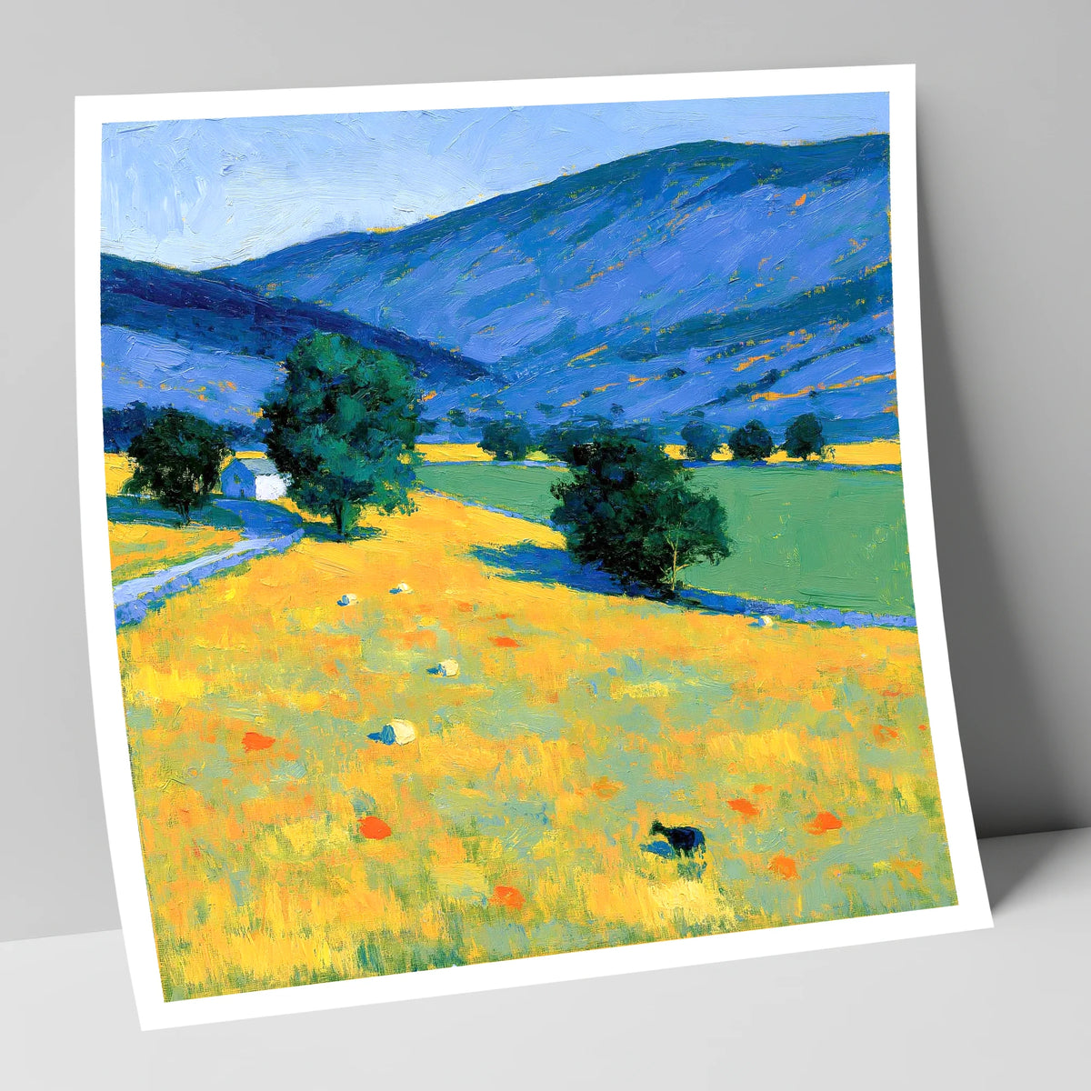 Golden Evening Fells and Pastures lake district sky art print