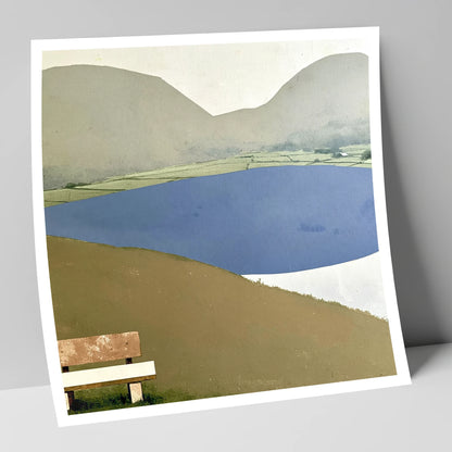 Bench Above Slate Blue Loweswater lake district lake art print